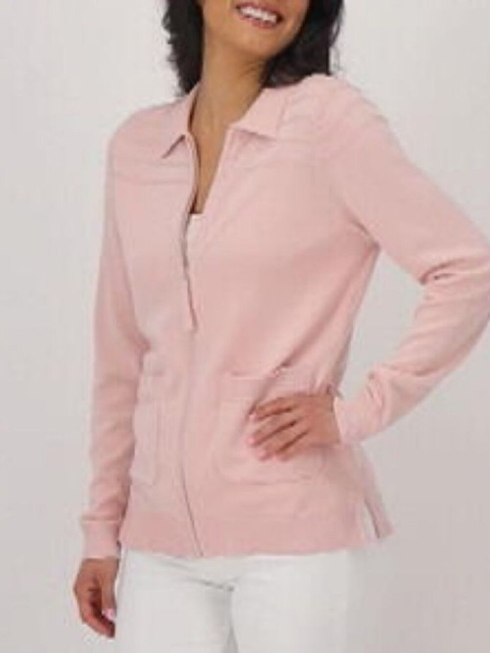 Isaac Mizrahi Live! Zip Front Collared Sweater Cardigan